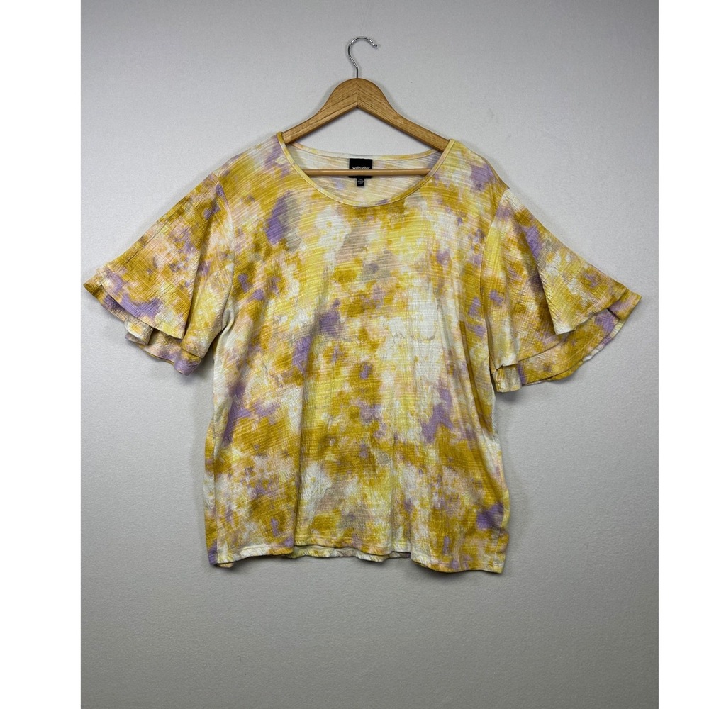 Boho Tie Dye Wallpapher Womens XXL Yellow Purple Flutter‎ Sleeve Relaxed Top